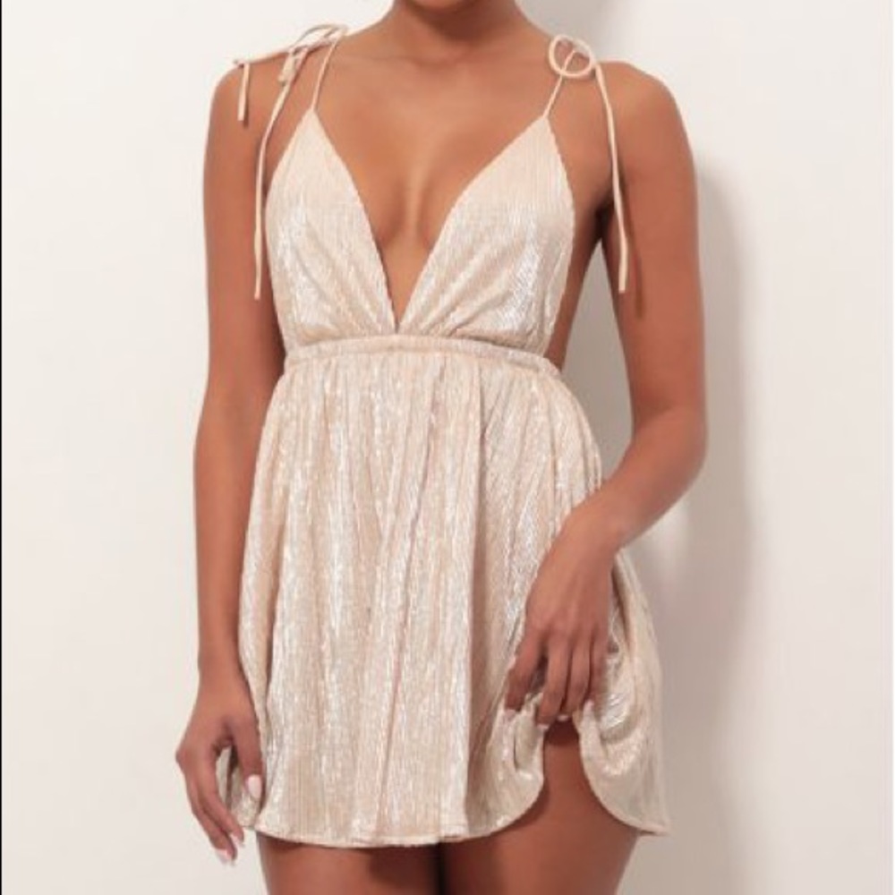 Skye Shoulder Tie Dress In Champagne